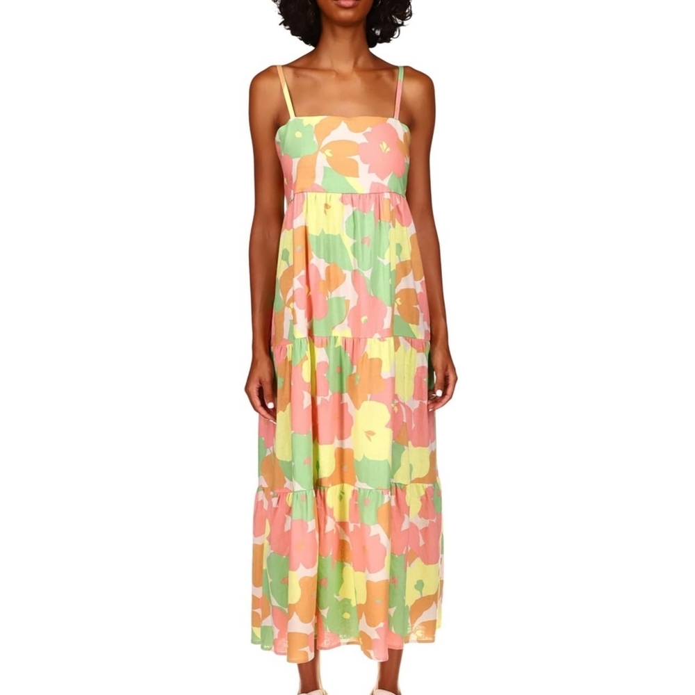 Social Standard By Sanctuary Tiered Floral Dress Pink, Green & Yellow Size XXL